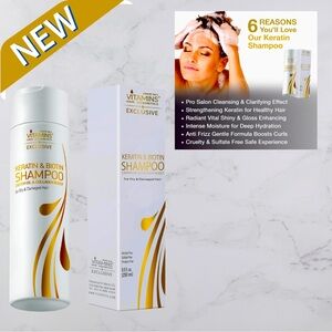 Vitamins Keratin Shampoo Hair Treatment Biotin&Collagen Protein w/Castor Oil NIB